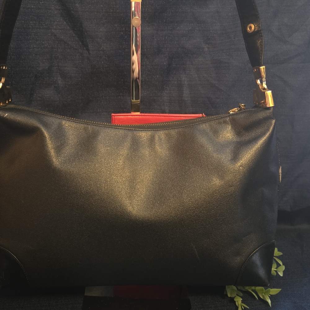 Vintage Koret Red Interior Leather Bag Classic Black Minimalist Shoulder Purse - Picture 12 of 17